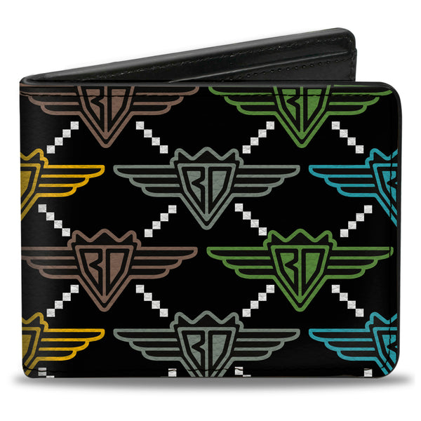 Buckle-Down Bi-Fold Wallet - Buckle-Down BD Monogram Black Multi Neon