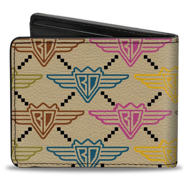 Buckle-Down Bi-Fold Wallet - Buckle-Down BD Monogram Tan Multi Neon