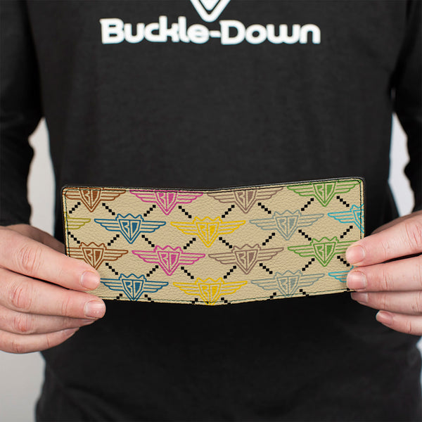 Buckle-Down Bi-Fold Wallet - Buckle-Down BD Monogram Tan Multi Neon