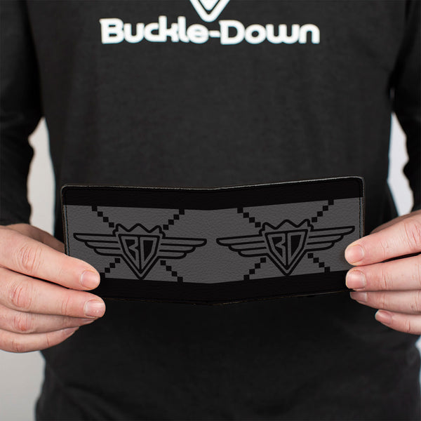 Buckle-Down Bi-Fold Wallet - Buckle-Down BD Monogram2 Gray Black
