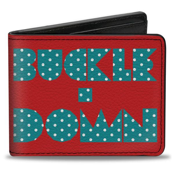 Buckle-Down Bi-Fold Wallet - BUCKLE-DOWN Shapes Red Dot Turquoise White