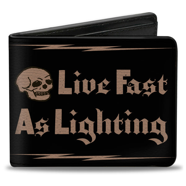 Buckle-Down Bi-Fold Wallet - Buckle-Down Skull LIVE FAST AS LIGHTNING Black Light Orange