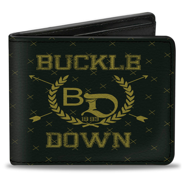 Buckle-Down Bi-Fold Wallet - Buckle-Down Winged Skull ENJOY THE RIDE Olive Lime Green