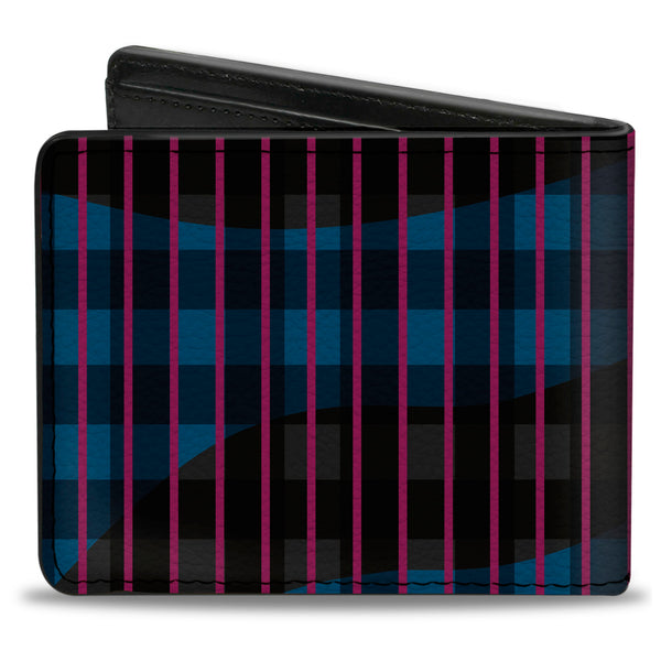 Buckle-Down Bi-Fold Wallet - Buffalo Plaid Abstract White Black Turquoise