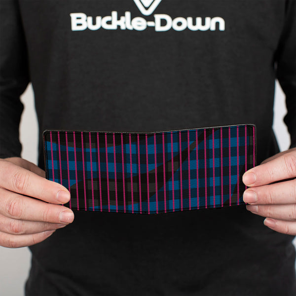 Buckle-Down Bi-Fold Wallet - Buffalo Plaid Abstract White Black Turquoise