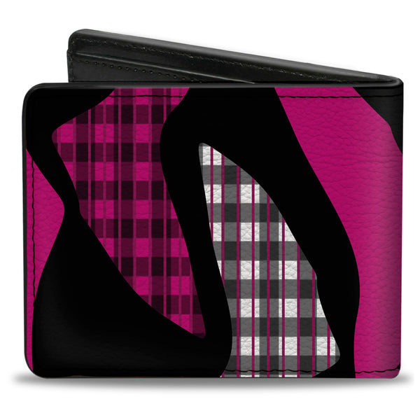 Buckle-Down Bi-Fold Wallet - Buffalo Plaid Abstract White Black Fuchsia
