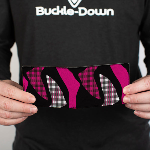 Buckle-Down Bi-Fold Wallet - Buffalo Plaid Abstract White Black Fuchsia