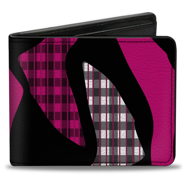 Buckle-Down Bi-Fold Wallet - Buffalo Plaid Abstract White Black Fuchsia