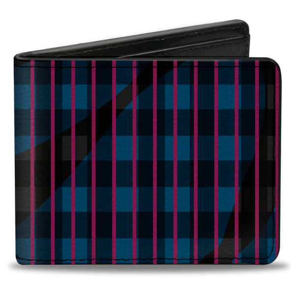 Buckle-Down Bi-Fold Wallet - Buffalo Plaid Abstract White Black Turquoise