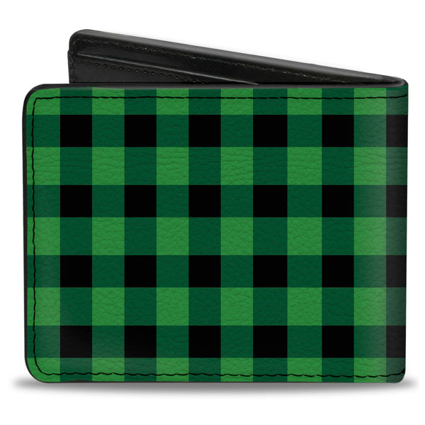 Buckle-Down Bi-Fold Wallet - Buffalo Plaid Black Neon Green