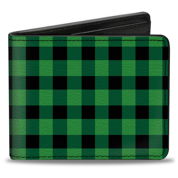 Buckle-Down Bi-Fold Wallet - Buffalo Plaid Black Neon Green