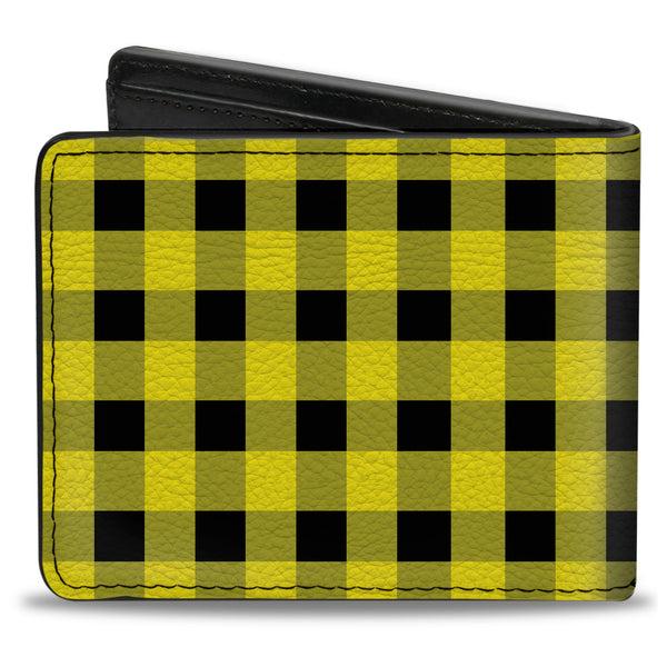 Buckle-Down Bi-Fold Wallet - Buffalo Plaid Black Neon Yellow