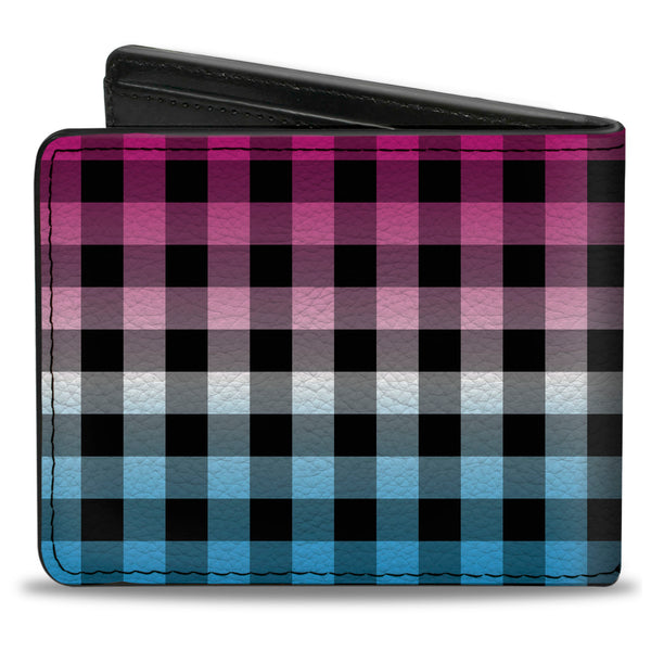 Buckle-Down Bi-Fold Wallet - Buffalo Plaid Turquoise Fuchsia Fade