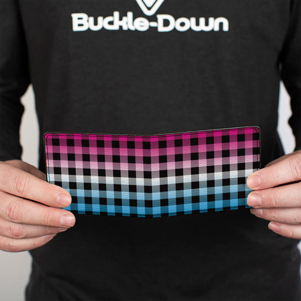 Buckle-Down Bi-Fold Wallet - Buffalo Plaid Turquoise Fuchsia Fade
