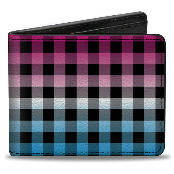 Buckle-Down Bi-Fold Wallet - Buffalo Plaid Turquoise Fuchsia Fade
