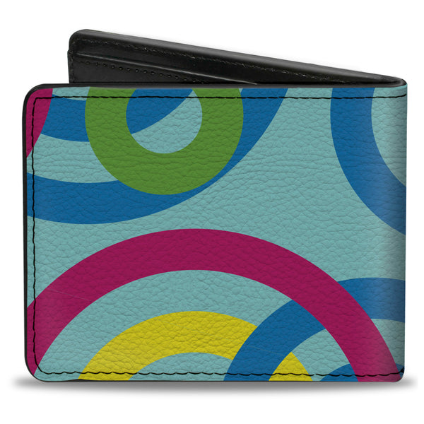 Buckle-Down Bi-Fold Wallet - Bullseye Stacked Swirl Blues Green Yellow Pink