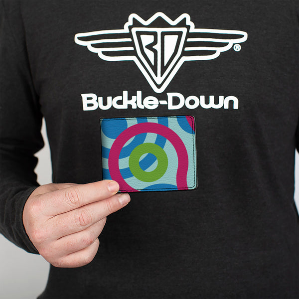 Buckle-Down Bi-Fold Wallet - Bullseye Stacked Swirl Blues Green Yellow Pink