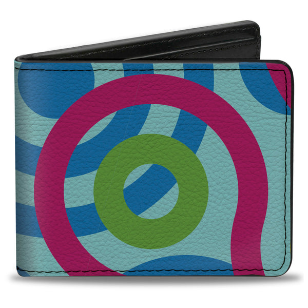 Buckle-Down Bi-Fold Wallet - Bullseye Stacked Swirl Blues Green Yellow Pink