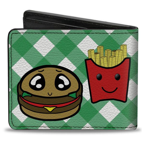 Buckle-Down Bi-Fold Wallet - Burger & Fries Cartoon Straight Green Tablecloth