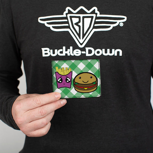 Buckle-Down Bi-Fold Wallet - Burger & Fries Cartoon Straight Green Tablecloth
