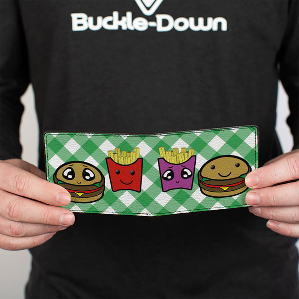Buckle-Down Bi-Fold Wallet - Burger & Fries Cartoon Straight Green Tablecloth