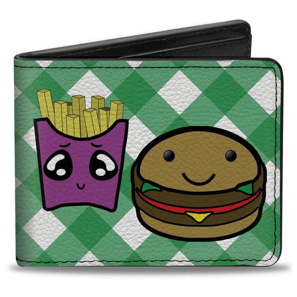 Buckle-Down Bi-Fold Wallet - Burger & Fries Cartoon Straight Green Tablecloth