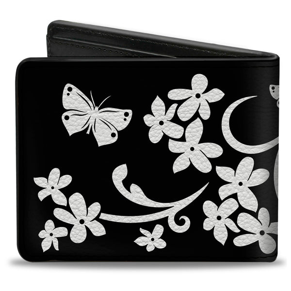 Buckle-Down Bi-Fold Wallet - Butterfly Garden2 Black White