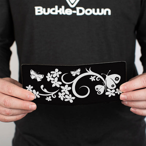 Buckle-Down Bi-Fold Wallet - Butterfly Garden2 Black White