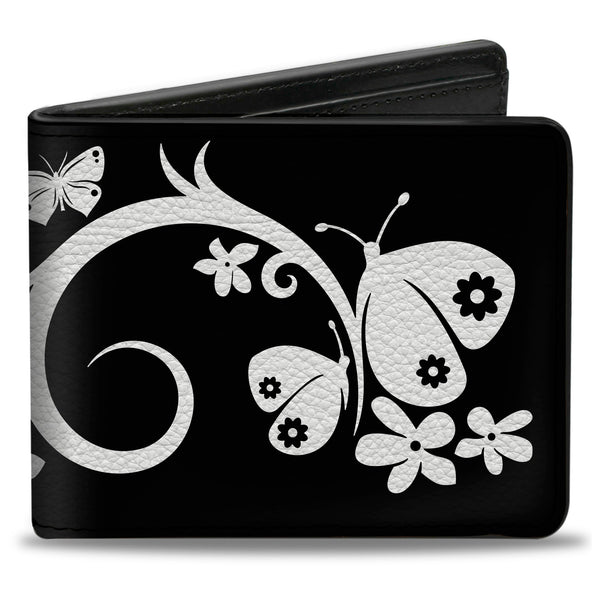 Buckle-Down Bi-Fold Wallet - Butterfly Garden2 Black White