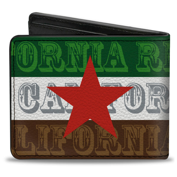 Buckle-Down Bi-Fold Wallet - Cali Bear Silhouette & Star CALIFORNIA REPUBLIC Green White Brown Black Red