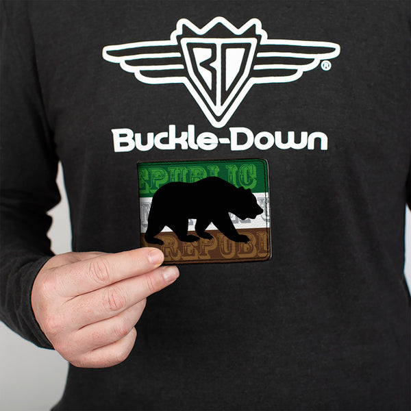 Buckle-Down Bi-Fold Wallet - Cali Bear Silhouette & Star CALIFORNIA REPUBLIC Green White Brown Black Red