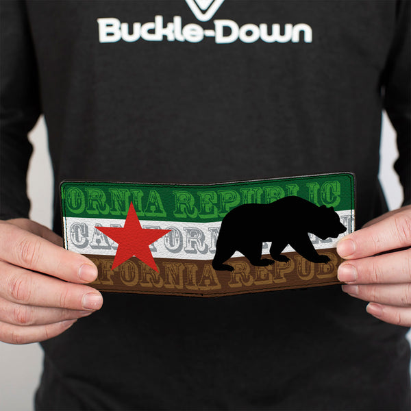 Buckle-Down Bi-Fold Wallet - Cali Bear Silhouette & Star CALIFORNIA REPUBLIC Green White Brown Black Red
