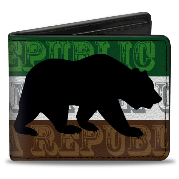 Buckle-Down Bi-Fold Wallet - Cali Bear Silhouette & Star CALIFORNIA REPUBLIC Green White Brown Black Red