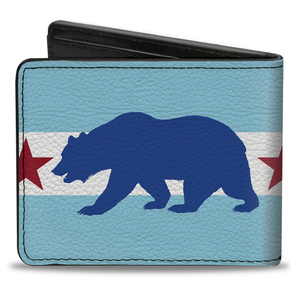 Buckle-Down Bi-Fold Wallet - Cali Bear Star Silhouette Baby Blue White Cobalt Red
