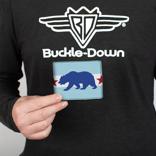 Buckle-Down Bi-Fold Wallet - Cali Bear Star Silhouette Baby Blue White Cobalt Red