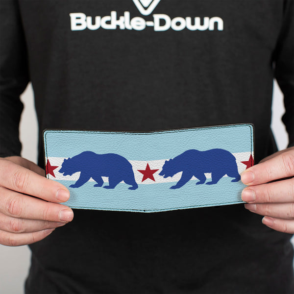 Buckle-Down Bi-Fold Wallet - Cali Bear Star Silhouette Baby Blue White Cobalt Red