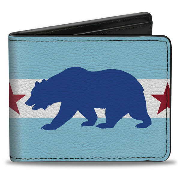 Buckle-Down Bi-Fold Wallet - Cali Bear Star Silhouette Baby Blue White Cobalt Red
