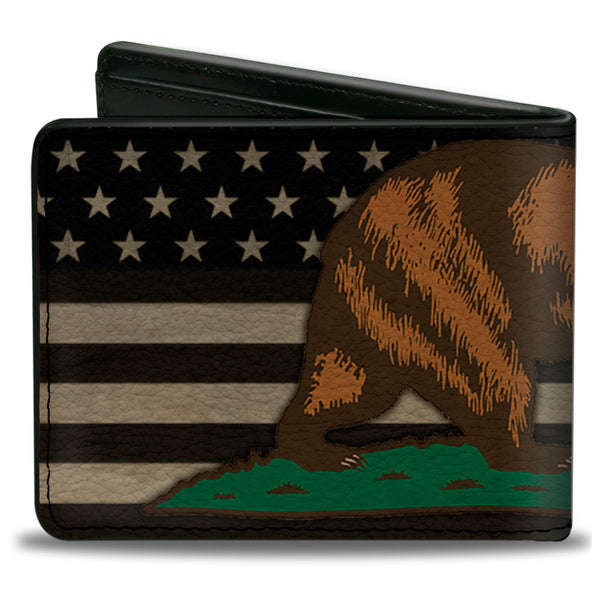 Buckle-Down Bi-Fold Wallet - Cali Bear Star US Flag Stretch Black White Red