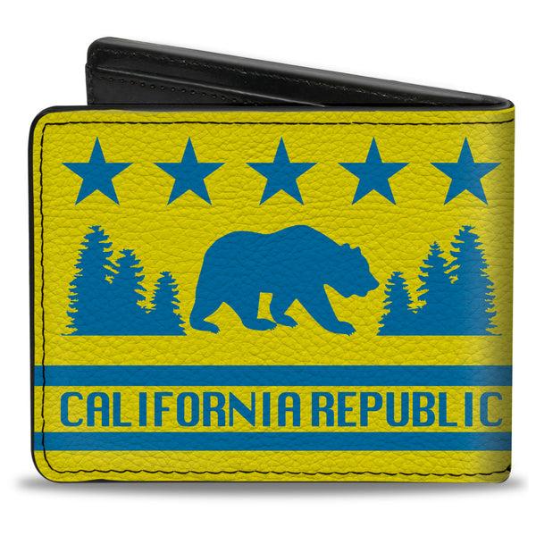 Buckle-Down Bi-Fold Wallet - CALIFORNIA REPUBLIC Bear Stars Silhouette Yellow Blue