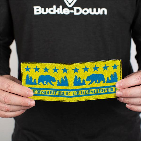 Buckle-Down Bi-Fold Wallet - CALIFORNIA REPUBLIC Bear Stars Silhouette Yellow Blue