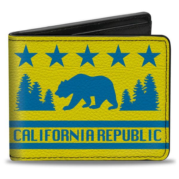 Buckle-Down Bi-Fold Wallet - CALIFORNIA REPUBLIC Bear Stars Silhouette Yellow Blue