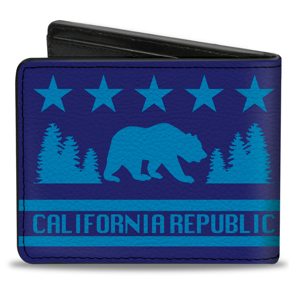 Buckle-Down Bi-Fold Wallet - CALIFORNIA REPUBLIC Bear Stars Silhouette Blues