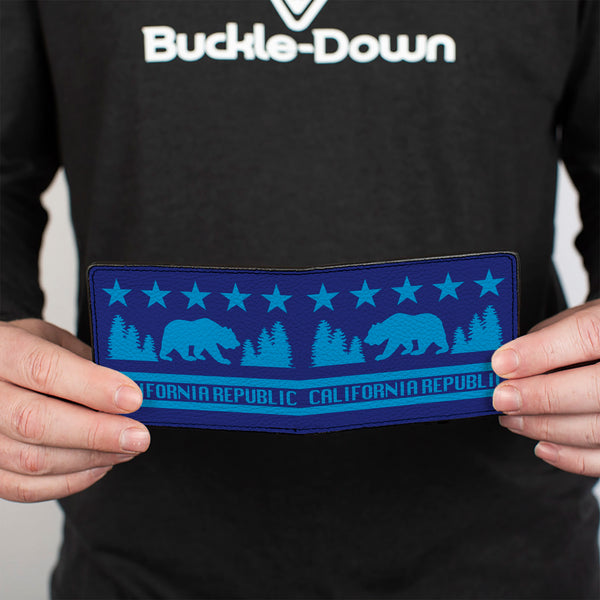 Buckle-Down Bi-Fold Wallet - CALIFORNIA REPUBLIC Bear Stars Silhouette Blues