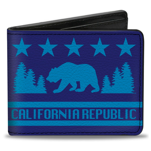 Buckle-Down Bi-Fold Wallet - CALIFORNIA REPUBLIC Bear Stars Silhouette Blues