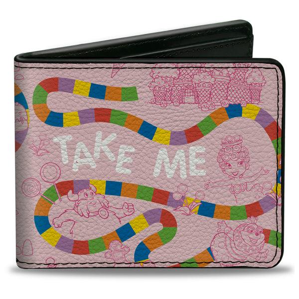 Buckle-Down Bi-Fold Wallet - Candy Land Game Path and Characters TAKE ME TO THE CANDY Pinks