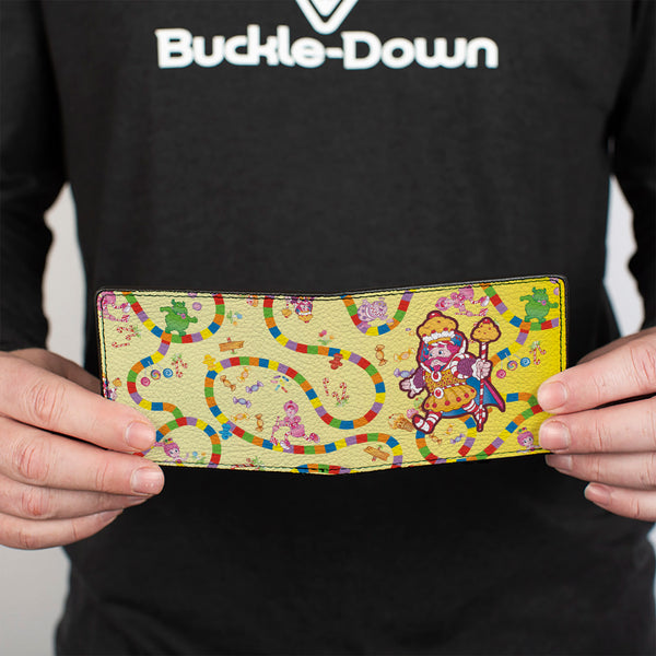 Buckle-Down Bi-Fold Wallet - Candy Land Kandy King Game Path Pose And Characters Yellow/Multi Color