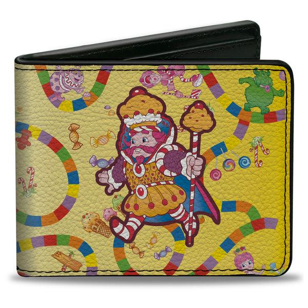 Buckle-Down Bi-Fold Wallet - Candy Land Kandy King Game Path Pose and Characters Yellow/Multi Color