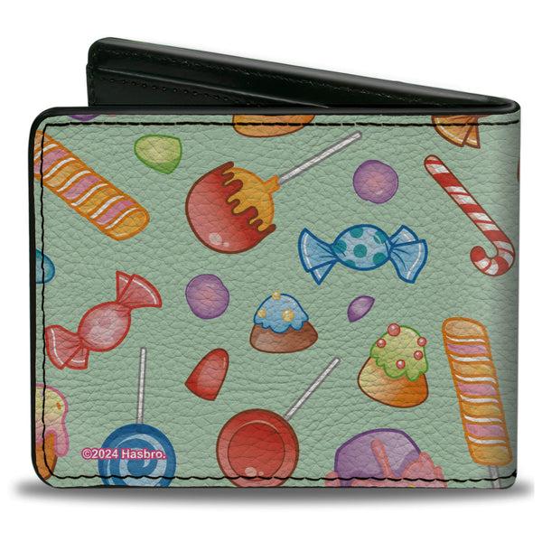 Buckle-Down Bi-Fold Wallet - CANDY LAND Title Logo And Candy Collage Mint Green