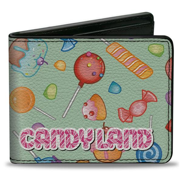 Buckle-Down Bi-Fold Wallet - CANDY LAND Title Logo and Candy Collage Mint Green