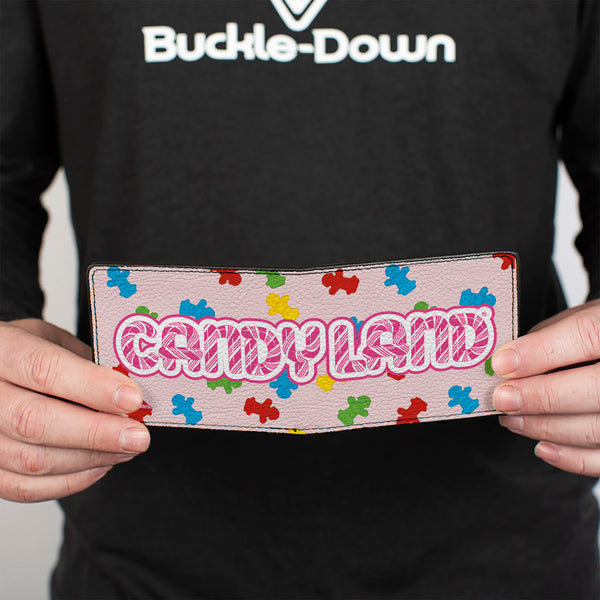 Buckle-Down Bi-Fold Wallet - CANDYLAND Title Logo And Gingerbread Token Icons Scattered Pink